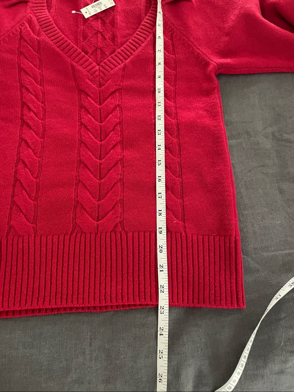 Madewell merino sweater V neck ruby color XS  $140 cable knit dark red NEW - Picture 12 of 12